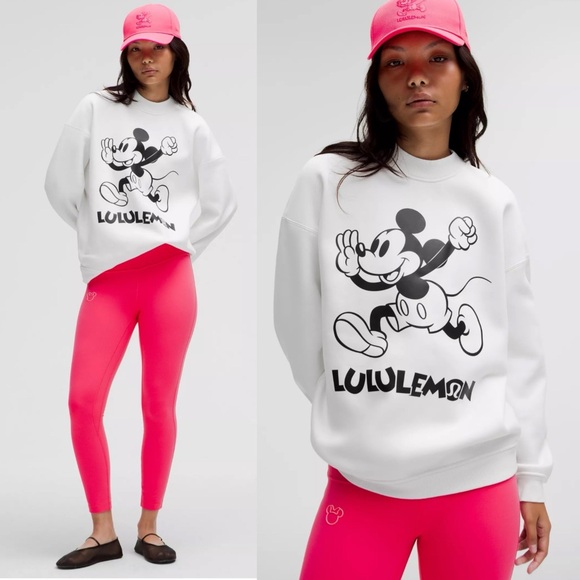 NWT Disney x lululemon White Black Oversized Fleece Mickey Pullover Sweater XS - Picture 1 of 8
